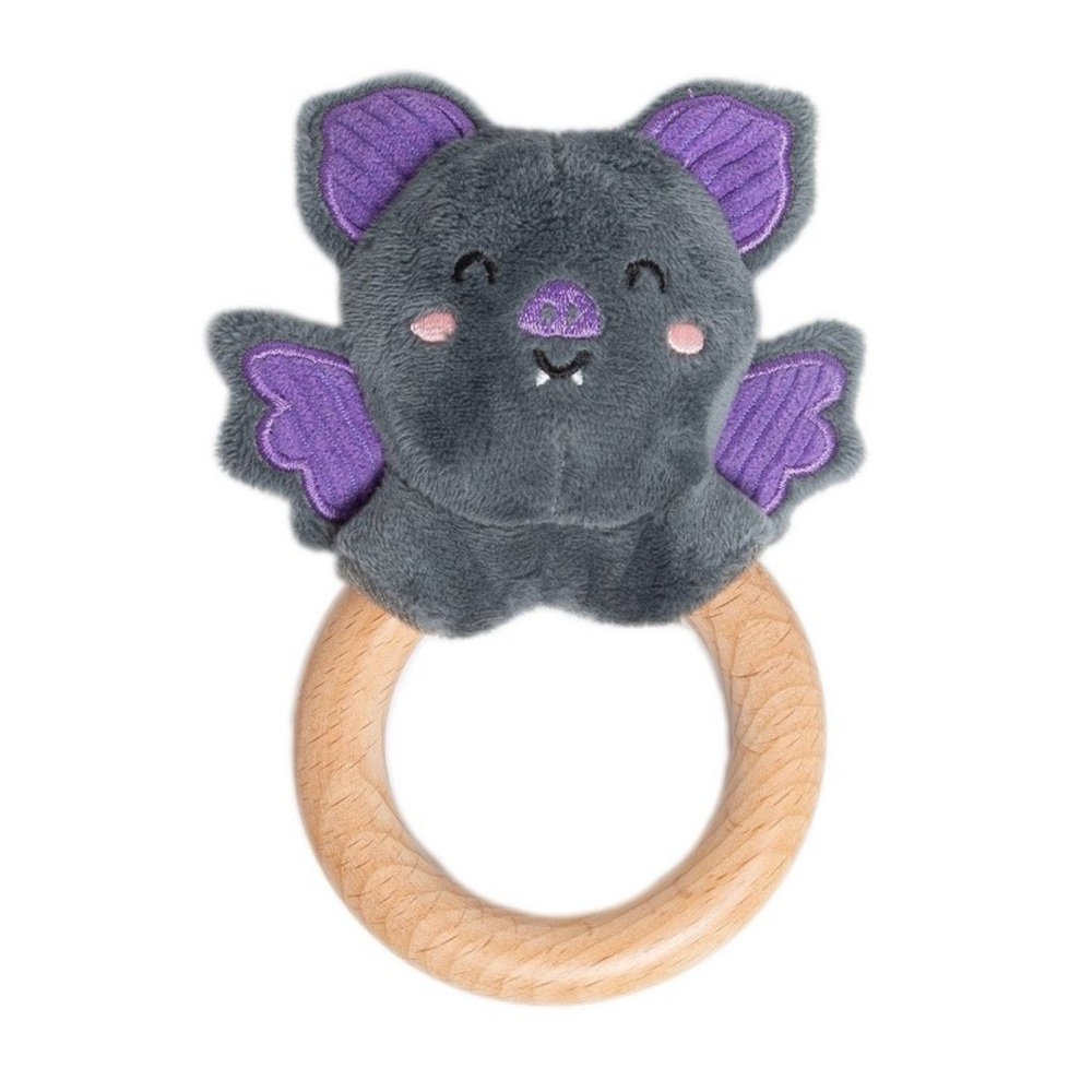 Gray and Purple Plush Bat Teething Ring